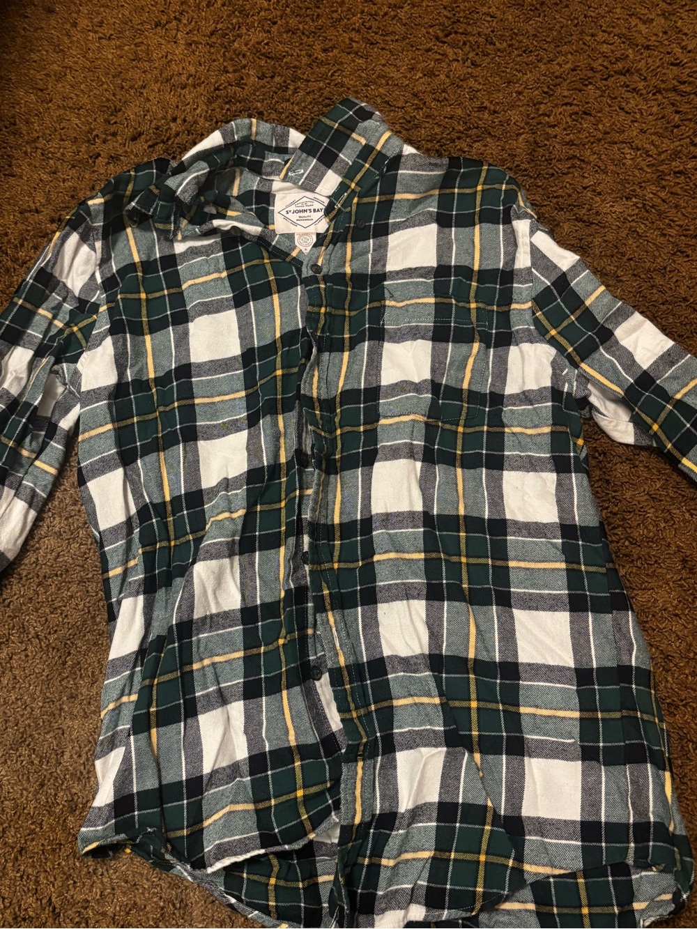 St. John's Bay Green, White & Yellow Plaid Button-Down Flannel